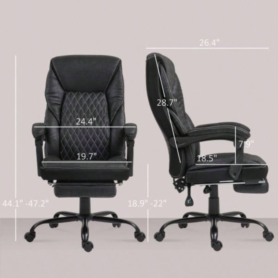 HOMCOM Executive Office Chair with Foot Rest, Big and Tall Ergonomic Desk Chair, Reclining Swivel Chair with High Back and Adjustable Height, Black