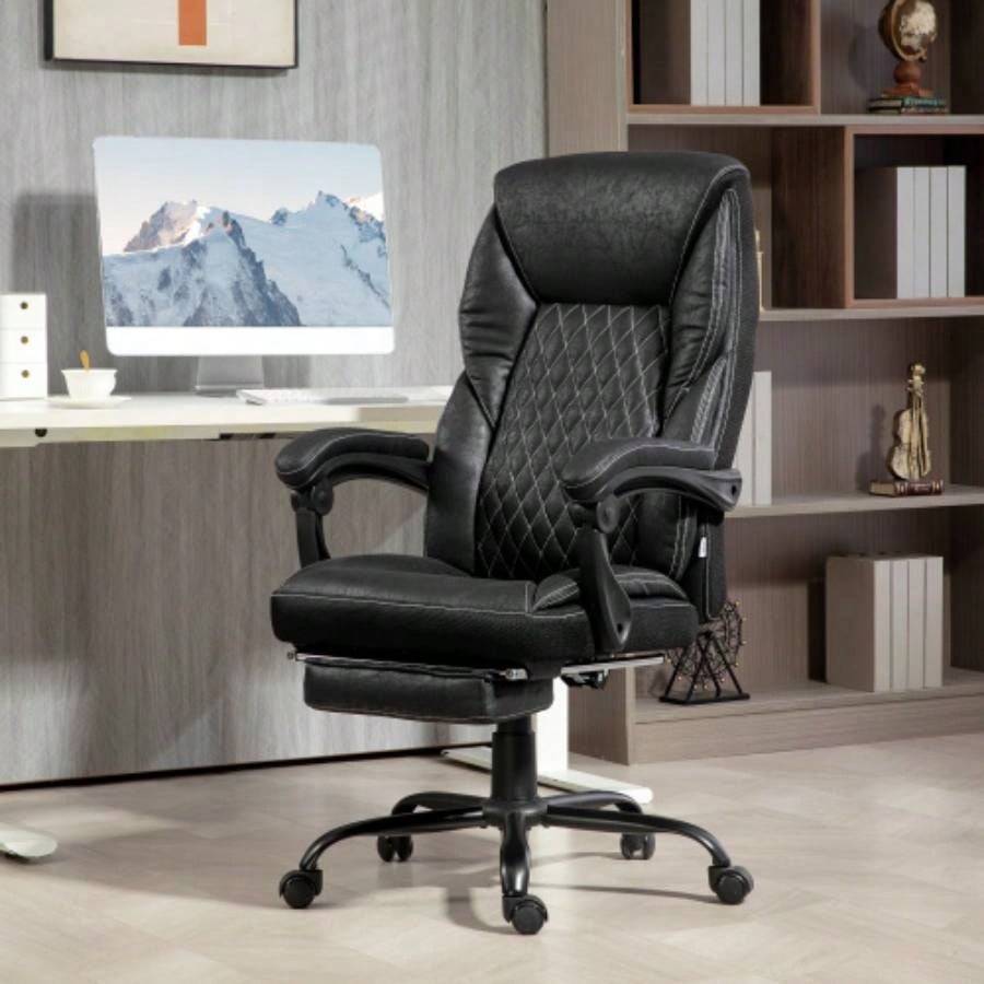 HOMCOM Executive Office Chair with Foot Rest, Big and Tall Ergonomic Desk Chair, Reclining Swivel Chair with High Back and Adjustable Height, Black