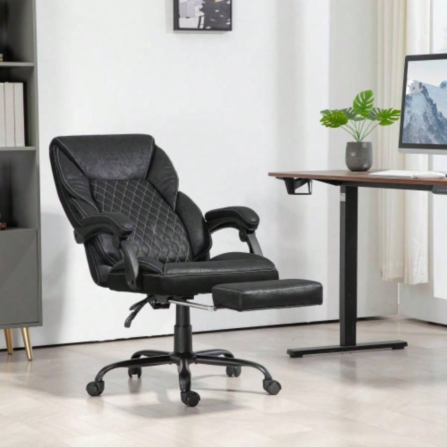 HOMCOM Executive Office Chair with Foot Rest, Big and Tall Ergonomic Desk Chair, Reclining Swivel Chair with High Back and Adjustable Height, Black