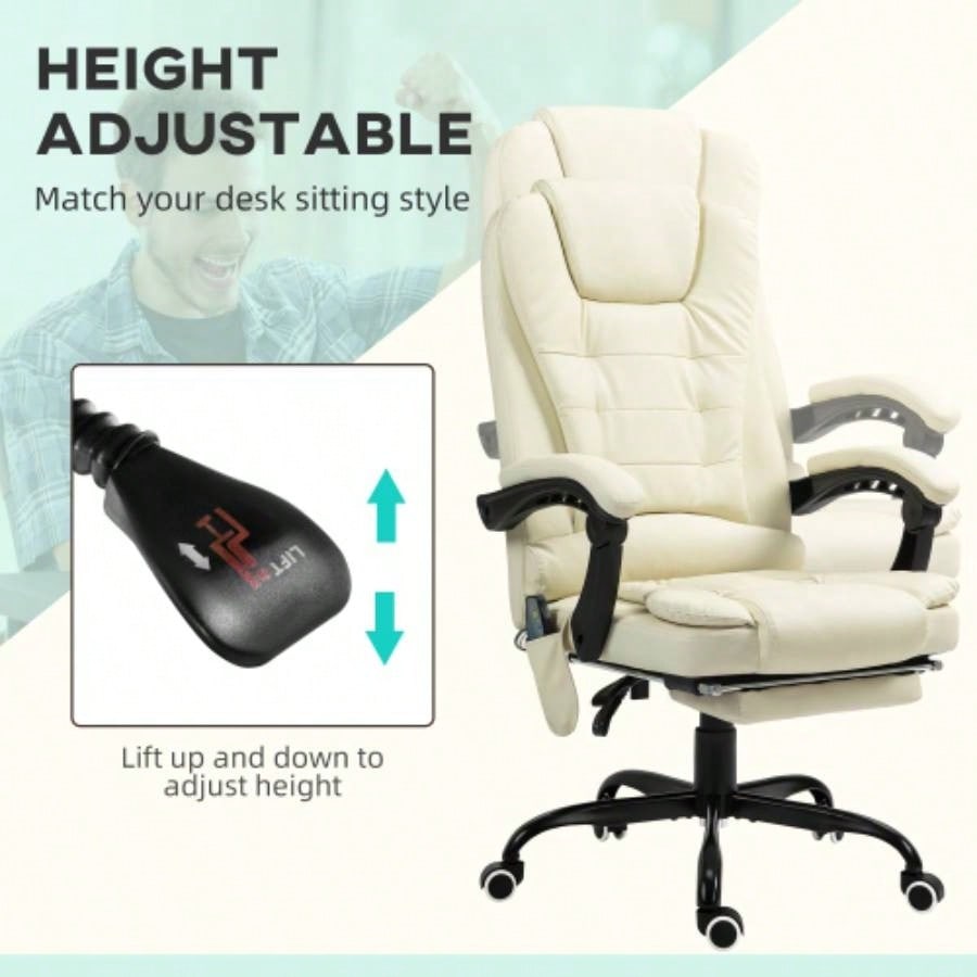 Vinsetto - Point Vibrating Massage Office Chair, High Back Computer Chair with Lumbar Support, Footrest, Reclining Back, Adjustable Height, White