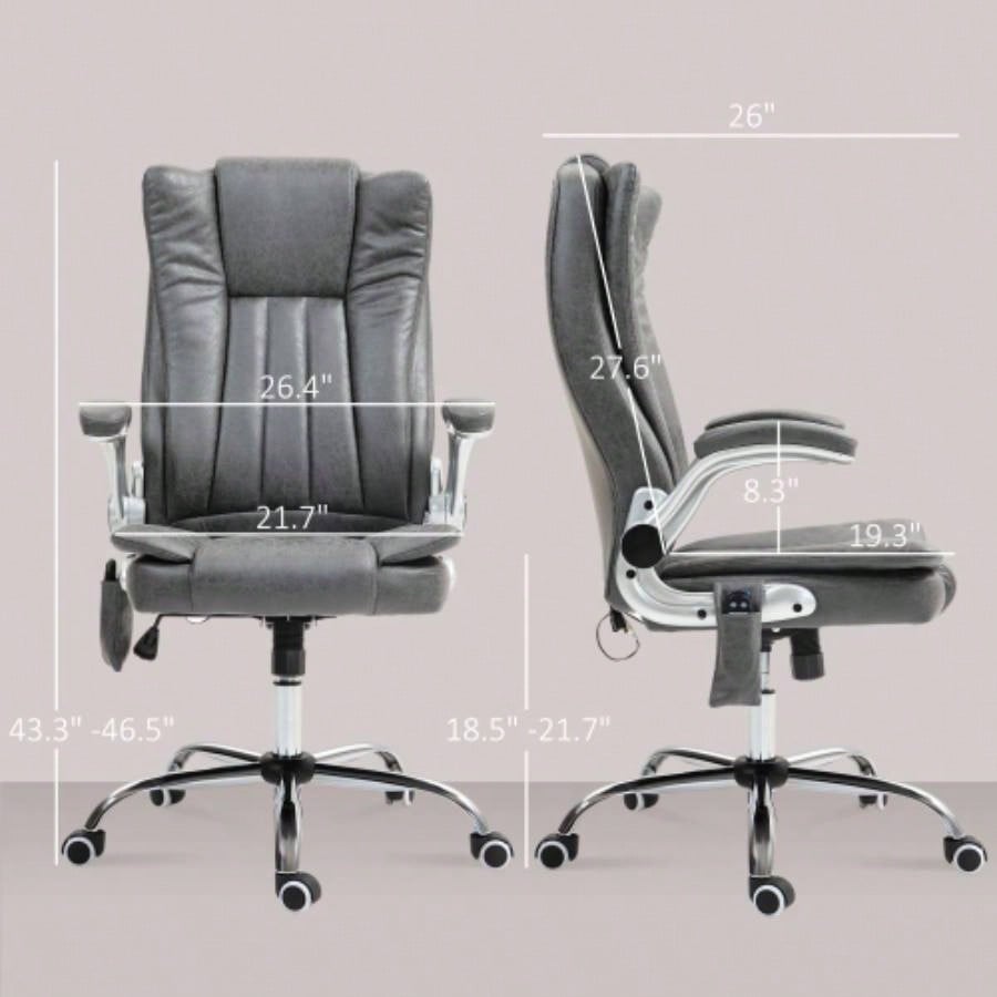 HOMCOM High Back Vibration Massage Office Chair, Leathaire Heated Computer Chair with Flip - up Armrest, Swivel Wheels Adjustable Height, Gray