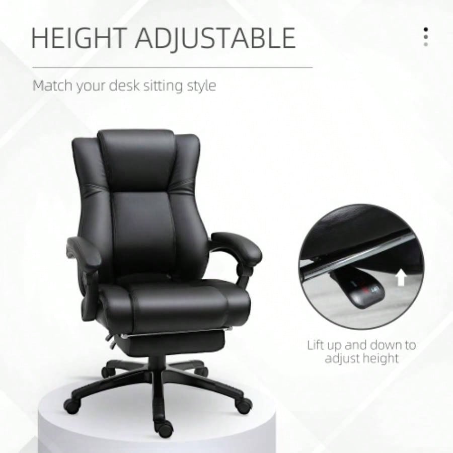 Vinsetto Executive High Back Office Chair Executive Computer Desk Chair with PU Leather, Adjustable Height and Retractable Footrest, Black
