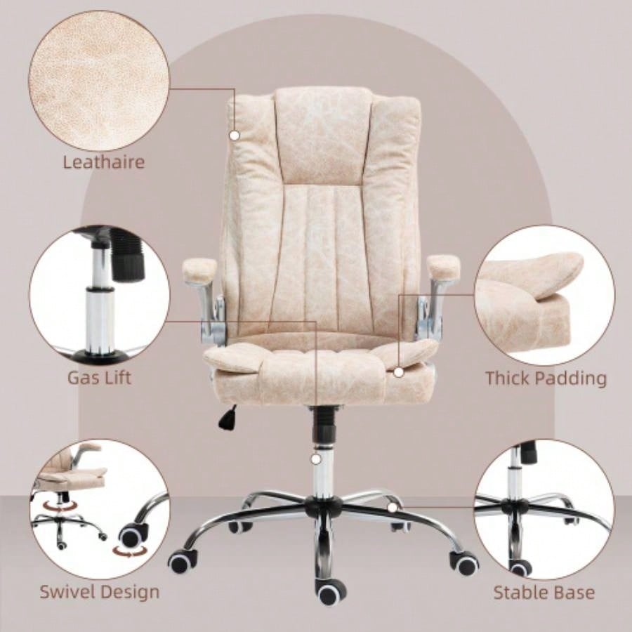 HOMCOM Executive Office Chair with Padded Flip - up Arms, Microfiber High Back Desk Chair, Swivel Computer Chair with Adjustable Height and Tilt Function, White