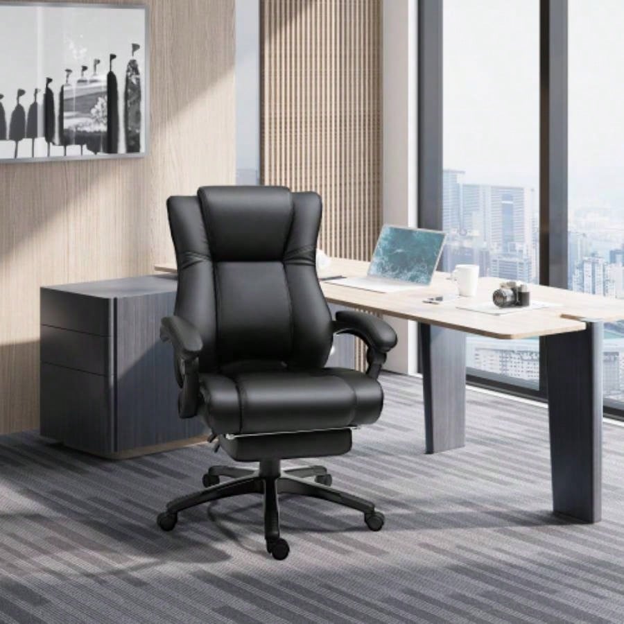 Vinsetto Executive High Back Office Chair Executive Computer Desk Chair with PU Leather, Adjustable Height and Retractable Footrest, Black
