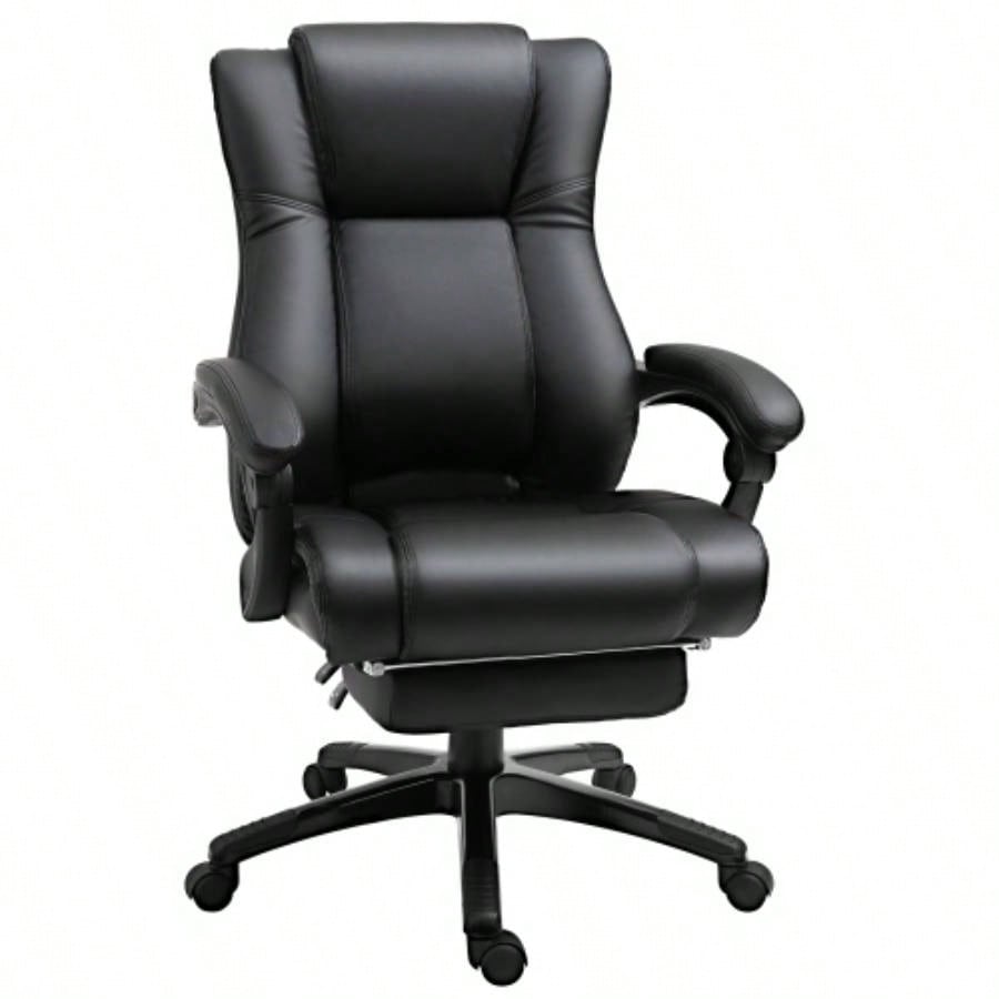 Vinsetto Executive High Back Office Chair Executive Computer Desk Chair with PU Leather, Adjustable Height and Retractable Footrest, Black