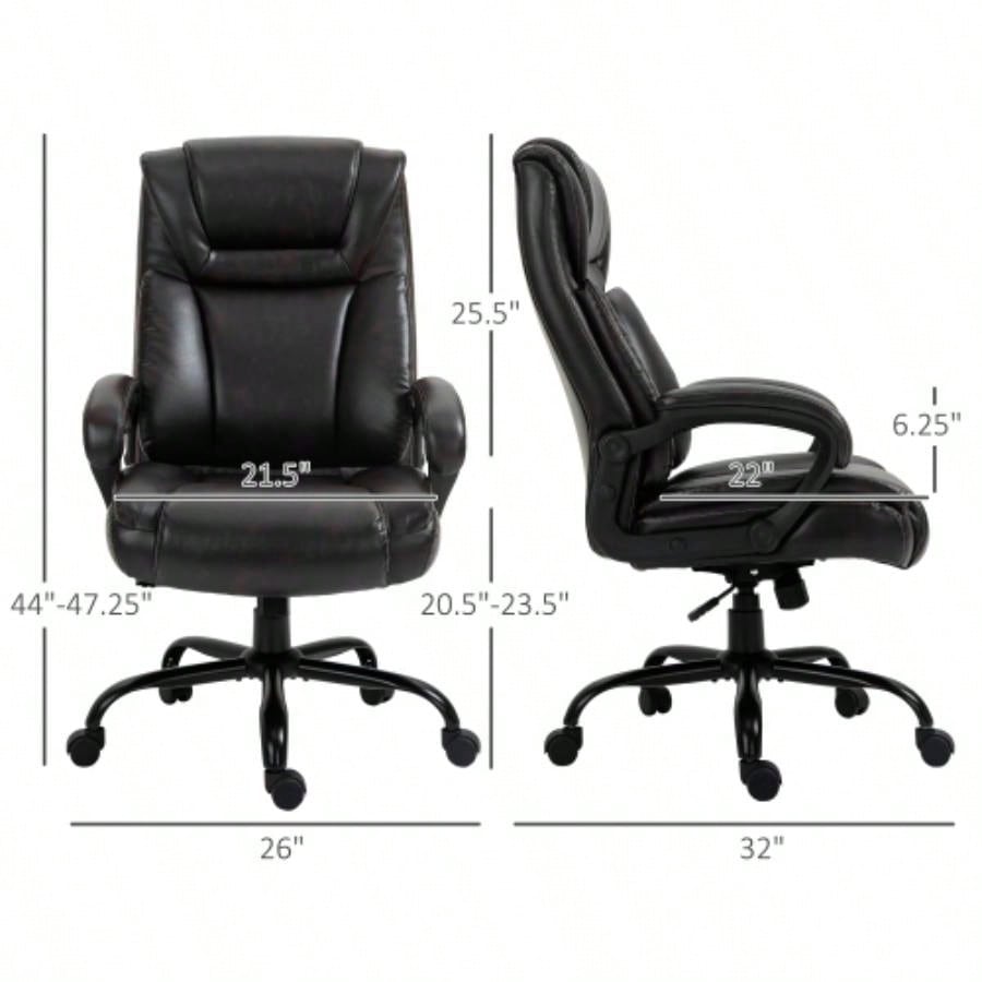 Vinsetto Big and Tall 400lbs Executive Office Chair with Wide, Computer Desk Chair with High Back PU Leather Ergonomic Upholstery, Adjustable Height and Swivel Wheels, Brown