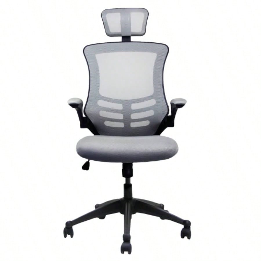 Techni Mobili Modern High - Back Mesh Executive Office Chair with Headrest and Flip - Up Arms, Silver
