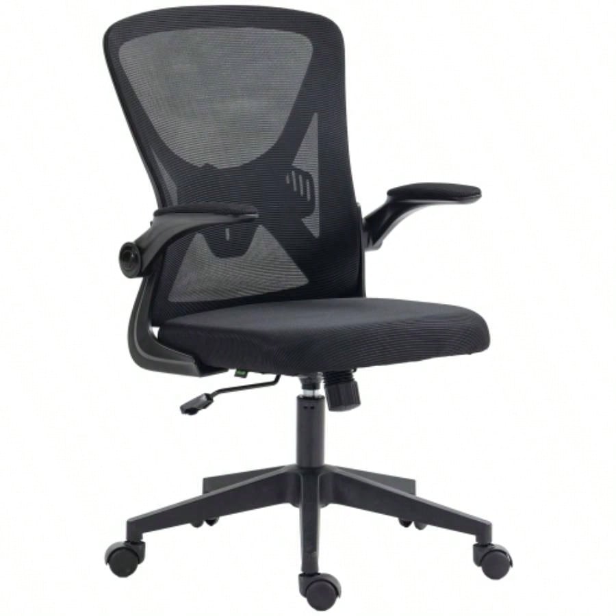 Vinsetto Mid - Back Mesh Home Office Chair, Ergonomic Computer Task Chair with Lumbar Back Support, Adjustable Height, and Flip - Up Arms, Black