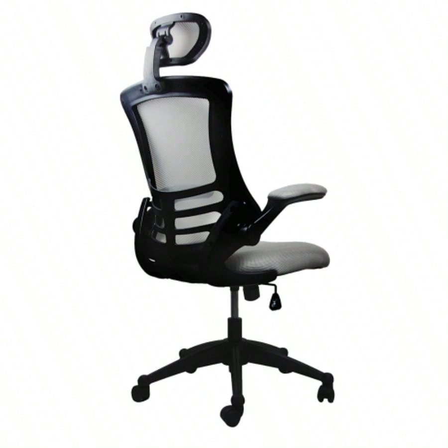 Techni Mobili Modern High - Back Mesh Executive Office Chair with Headrest and Flip - Up Arms, Silver