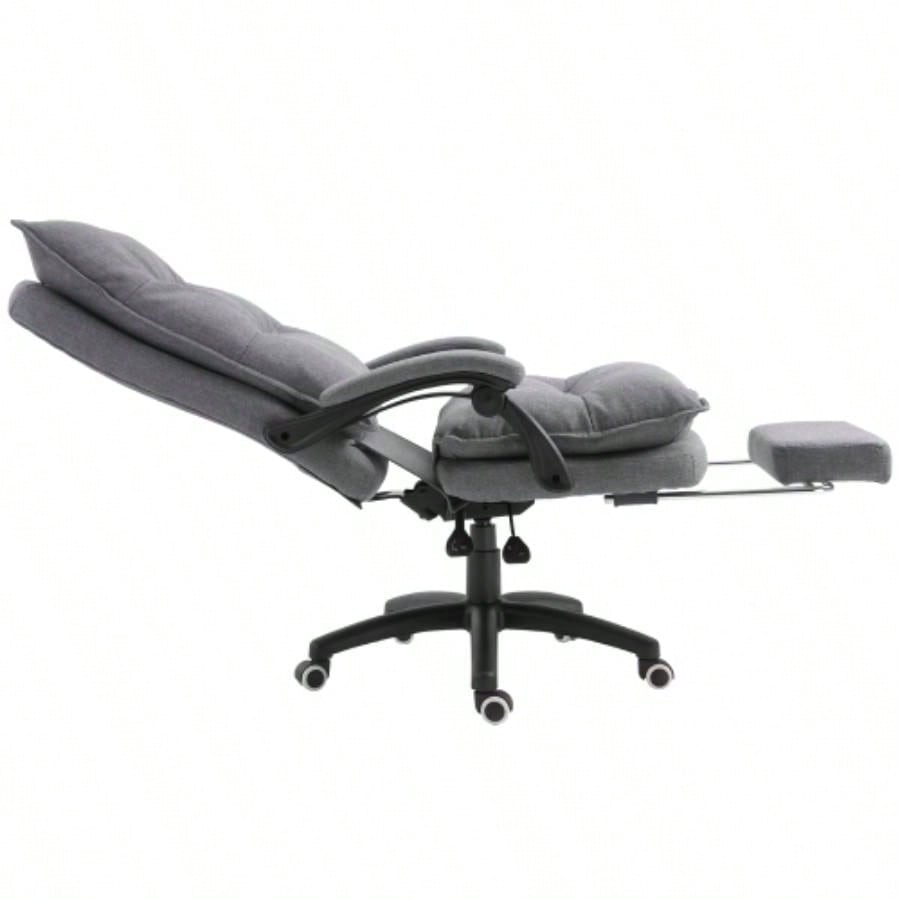 Vinsetto 360 Swivel Executive Home Office Chair Adjustable Height Linen Style Fabric Recliner with Retractable Footrest and Double Padding,