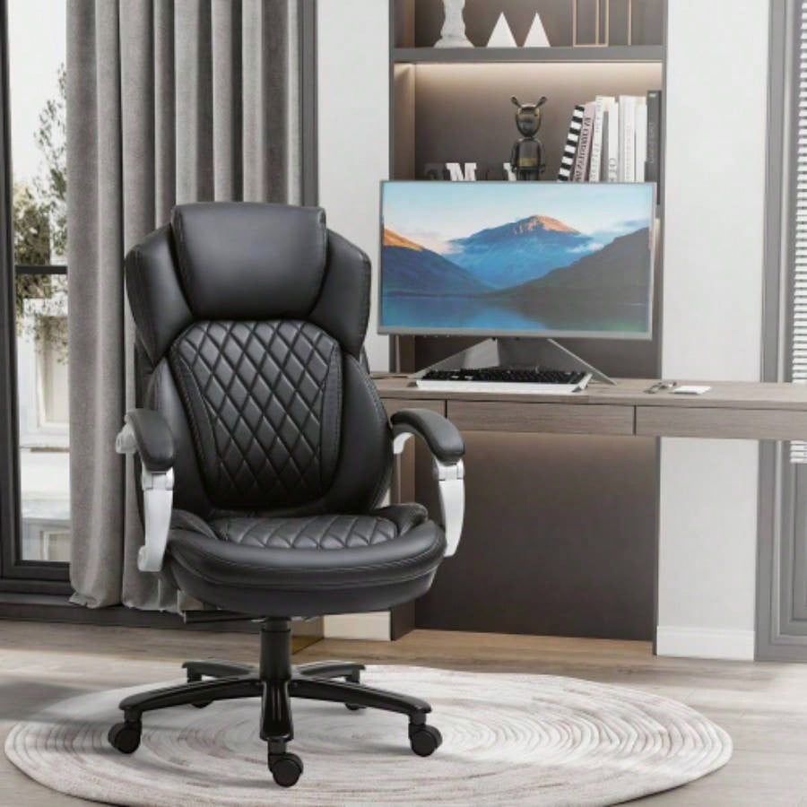 Vinsetto Big and Tall Executive Office Chair with Wide, Computer Desk Chair with High Back Stitching, Adjustable Height Swivel Wheels, Black