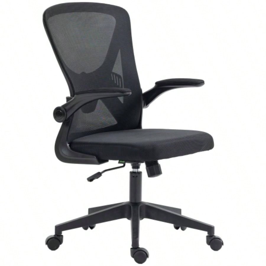 Vinsetto Mid - Back Mesh Home Office Chair, Ergonomic Computer Task Chair with Lumbar Back Support, Adjustable Height, and Flip - Up Arms, Black