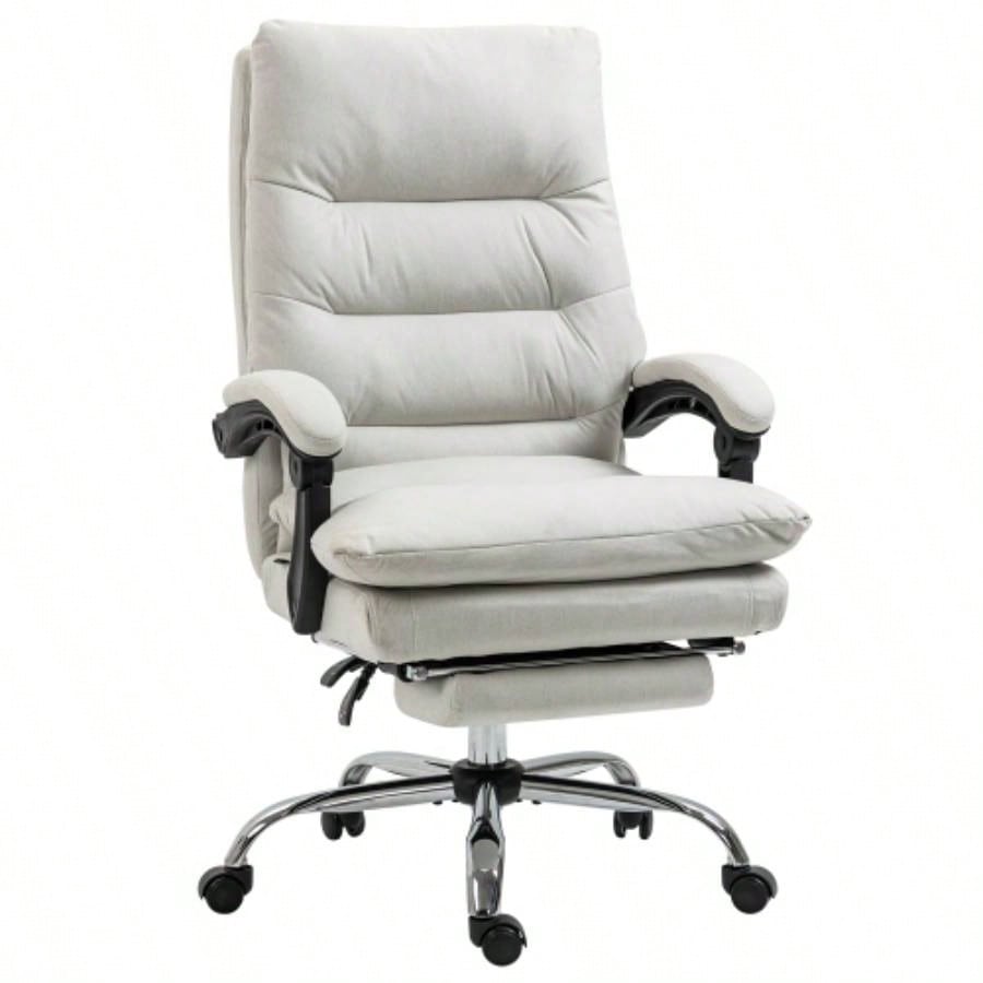 Vinsetto Microfibre Executive Massage Office Chair, Computer Desk Chair, Heated Reclining Chair with Footrest, Double - tier Padding, Swivel Wheels, White