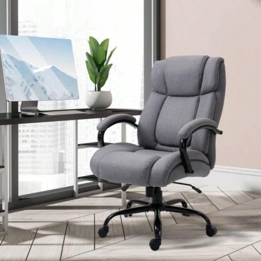 High Back Big and Tall Executive Office Chair 484lbs with Wide, Computer Desk Chair with Linen Fabric, Adjustable Height, Swivel Wheels, Light