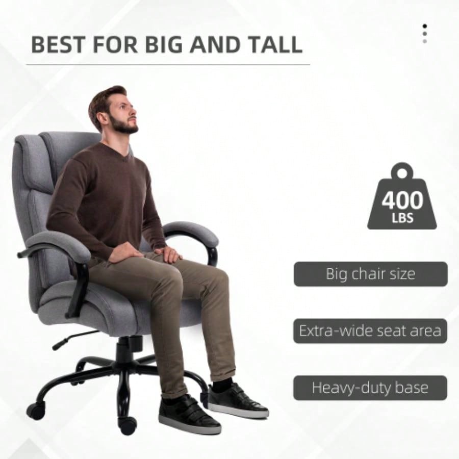 High Back Big and Tall Executive Office Chair 484lbs with Wide, Computer Desk Chair with Linen Fabric, Adjustable Height, Swivel Wheels, Light