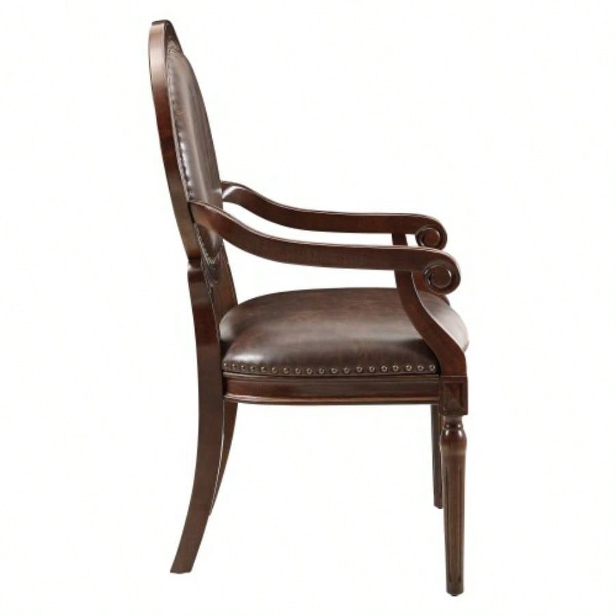 Formal Traditional Armchair Dark Brown Faux Leather Upholstery Nailhead Trim Solid Wood Furniture 1pc Classic Desk Chair