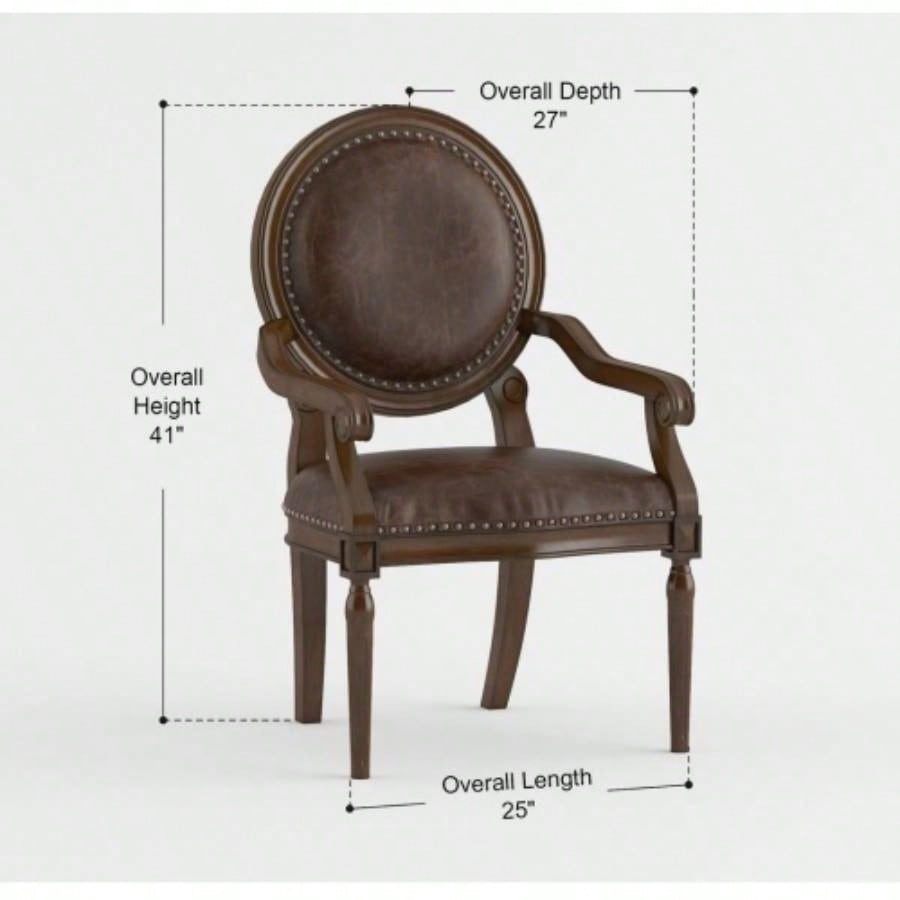 Formal Traditional Armchair Dark Brown Faux Leather Upholstery Nailhead Trim Solid Wood Furniture 1pc Classic Desk Chair