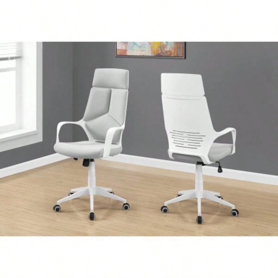 Office Chair, Adjustable Height, Swivel, Ergonomic, Armrests, Computer Desk, Work, Mesh, White Metal, Contemporary, Modern