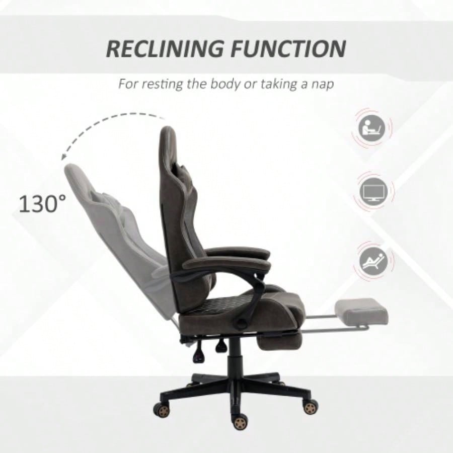 Vinsetto Racing Gaming Chair PU Leather Office Gamer Chair High Back Swivel Recliner with Footrest, Lumbar Support, Adjustable Height, Brown