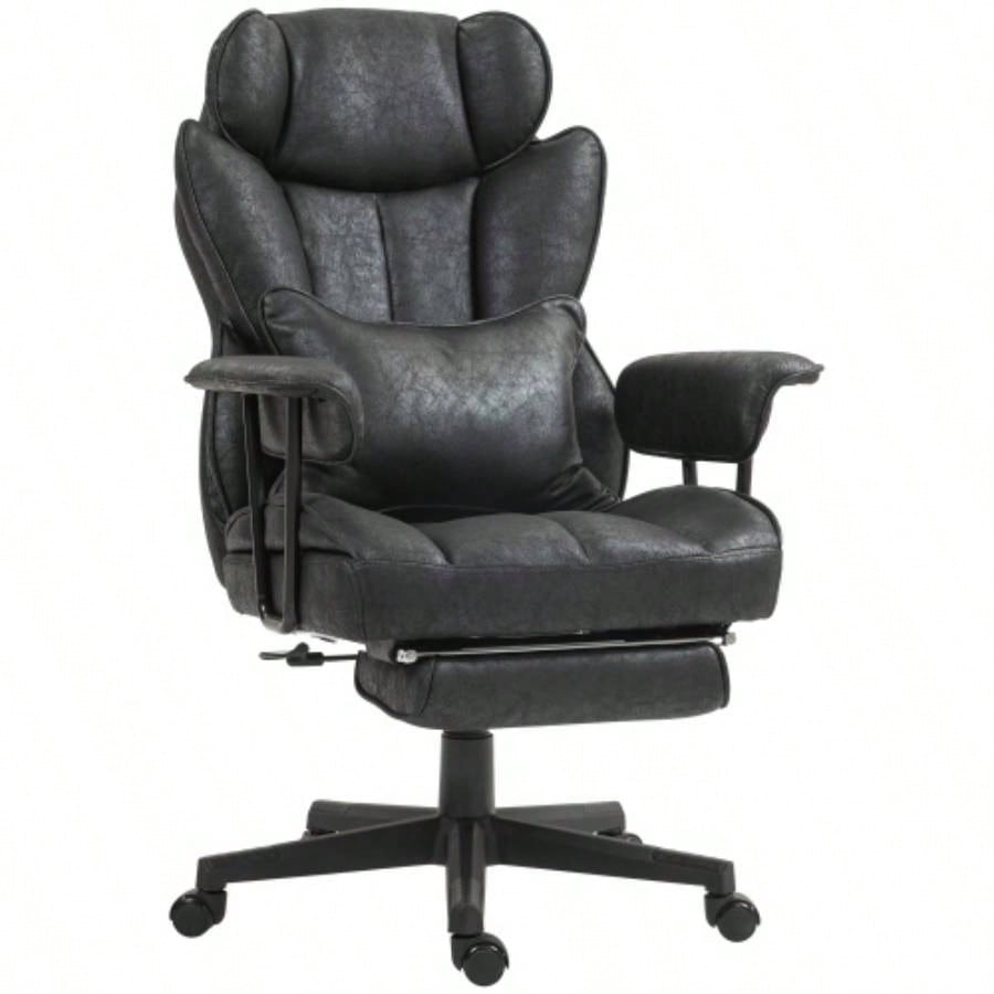 HOMCOM Executive Office Chair, 400LBS Big and Tall Office Chair with Foot Rest, Microfiber Computer Desk Chair with Lumbar Support, Reclining Function and Wide, Black
