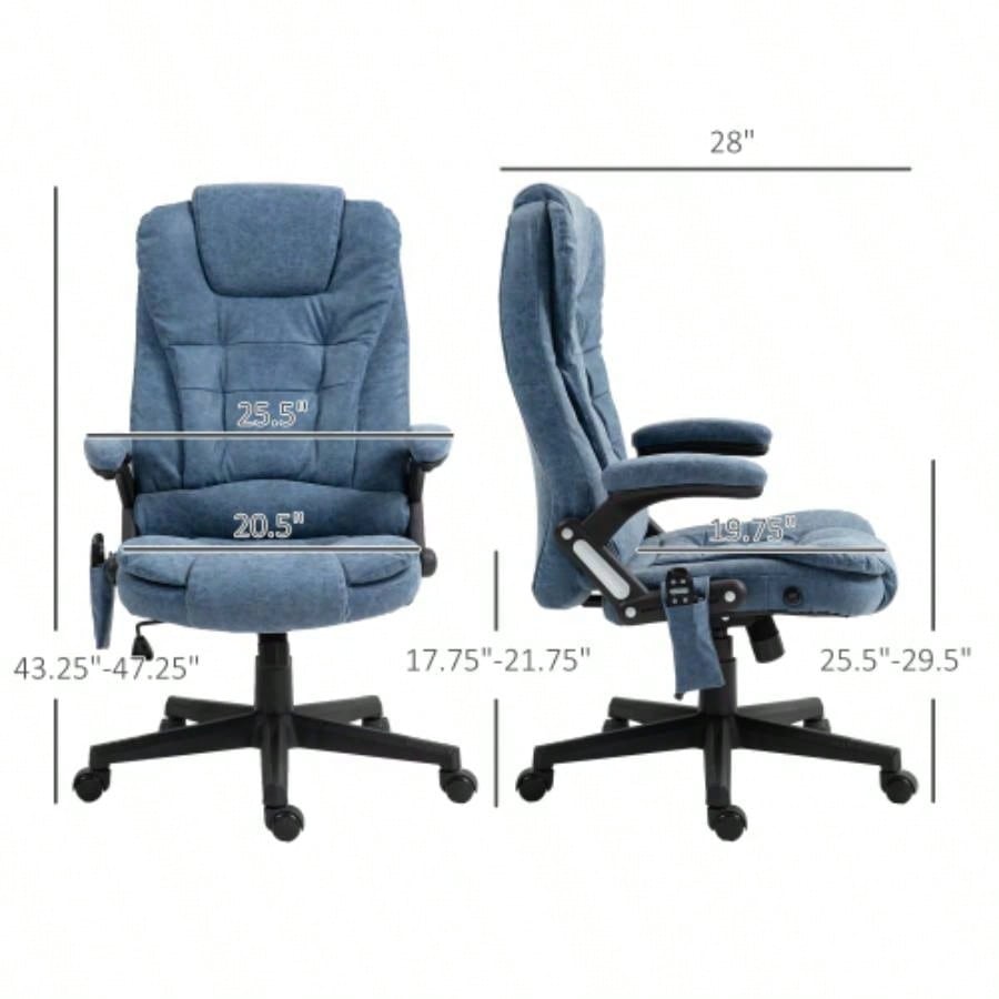 HOMCOM High Back Vibration Massage Office Chair with 6 Vibration Points, Heated Reclining PU Leather Computer Chair with Armrest and Remote, Blue