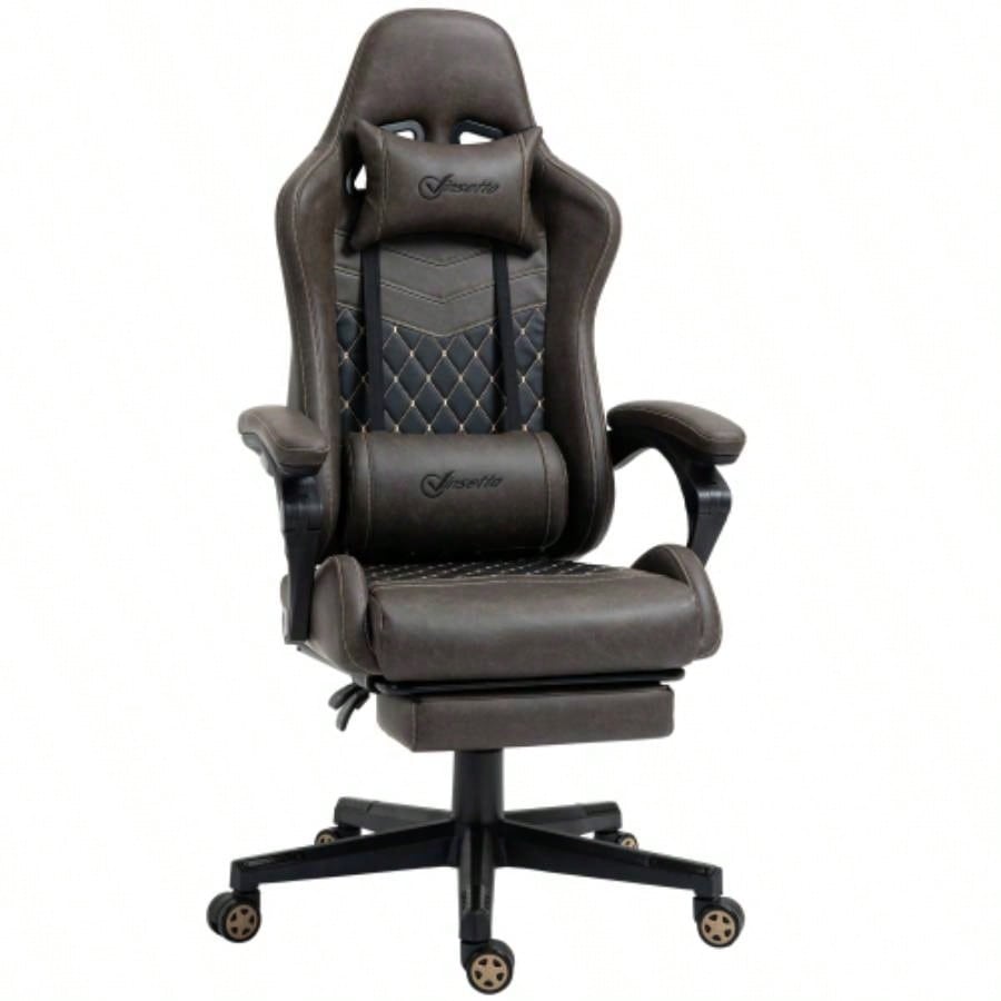Vinsetto Racing Gaming Chair PU Leather Office Gamer Chair High Back Swivel Recliner with Footrest, Lumbar Support, Adjustable Height, Brown