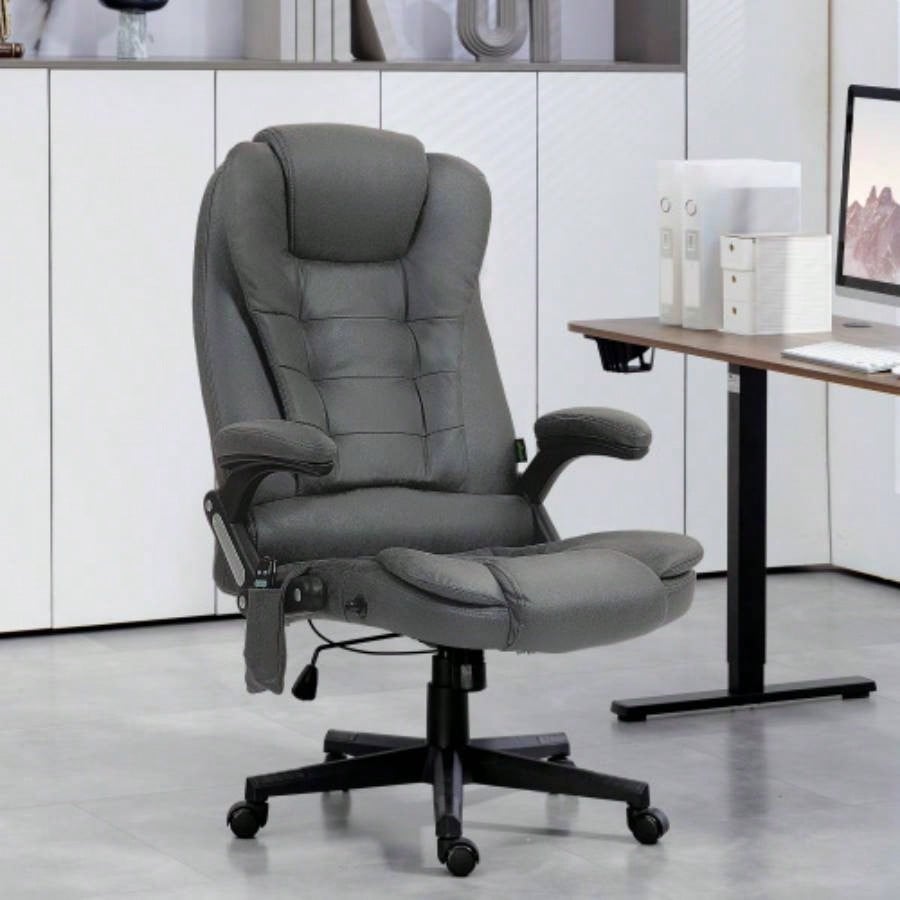 HOMCOM 6 Point Vibrating Massage Office Chair with Heat, Microfiber High Back Executive Office Chair with Reclining Backrest, Padded Armrests and Remote, Dark Gray