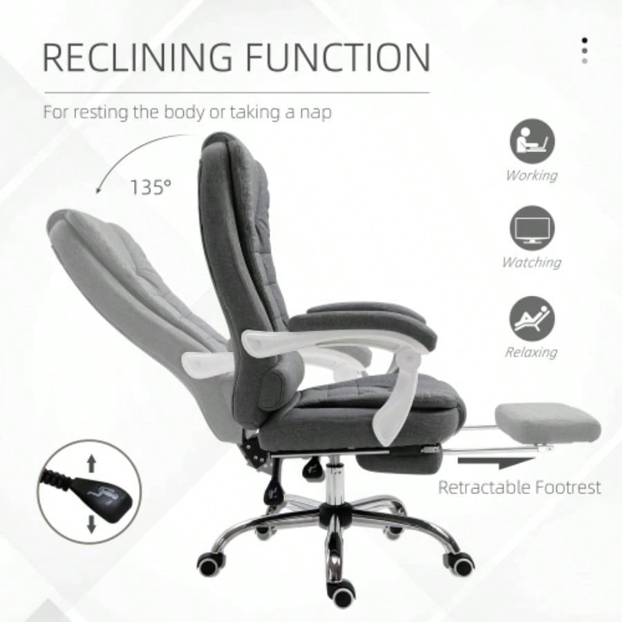 Vinsetto Executive Office Chair with Footrest, Linen - Fabric Computer Chair