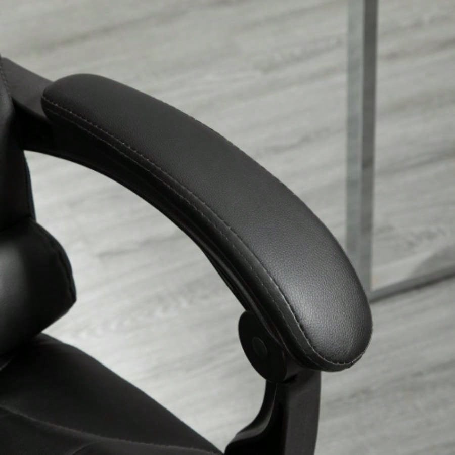 HOMCOM High Back Ergonomic Executive Office Chair, PU Leather Computer Chair with Retractable Footrest, Lumbar Support, Padded Headrest and Armrest, Black