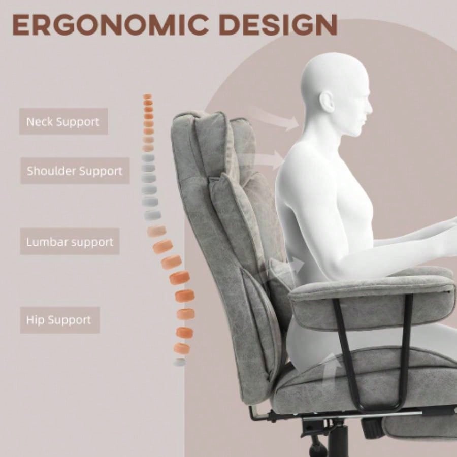 HOMCOM Massage Executive Office Chair with 6 Vibration Points, 400LBS Heated Big and Tall Office Chair with Foot Rest and Lumbar Support, Microfiber Reclining Computer Desk Chair, Gray
