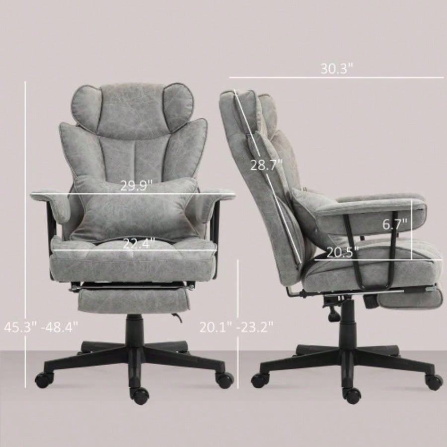 HOMCOM Massage Executive Office Chair with 6 Vibration Points, 400LBS Heated Big and Tall Office Chair with Foot Rest and Lumbar Support, Microfiber Reclining Computer Desk Chair, Gray