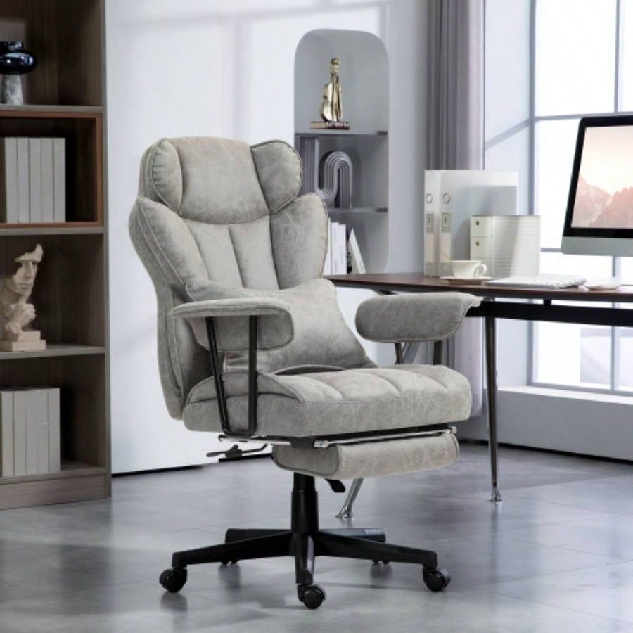 HOMCOM Massage Executive Office Chair with 6 Vibration Points, 400LBS Heated Big and Tall Office Chair with Foot Rest and Lumbar Support, Microfiber Reclining Computer Desk Chair, Gray