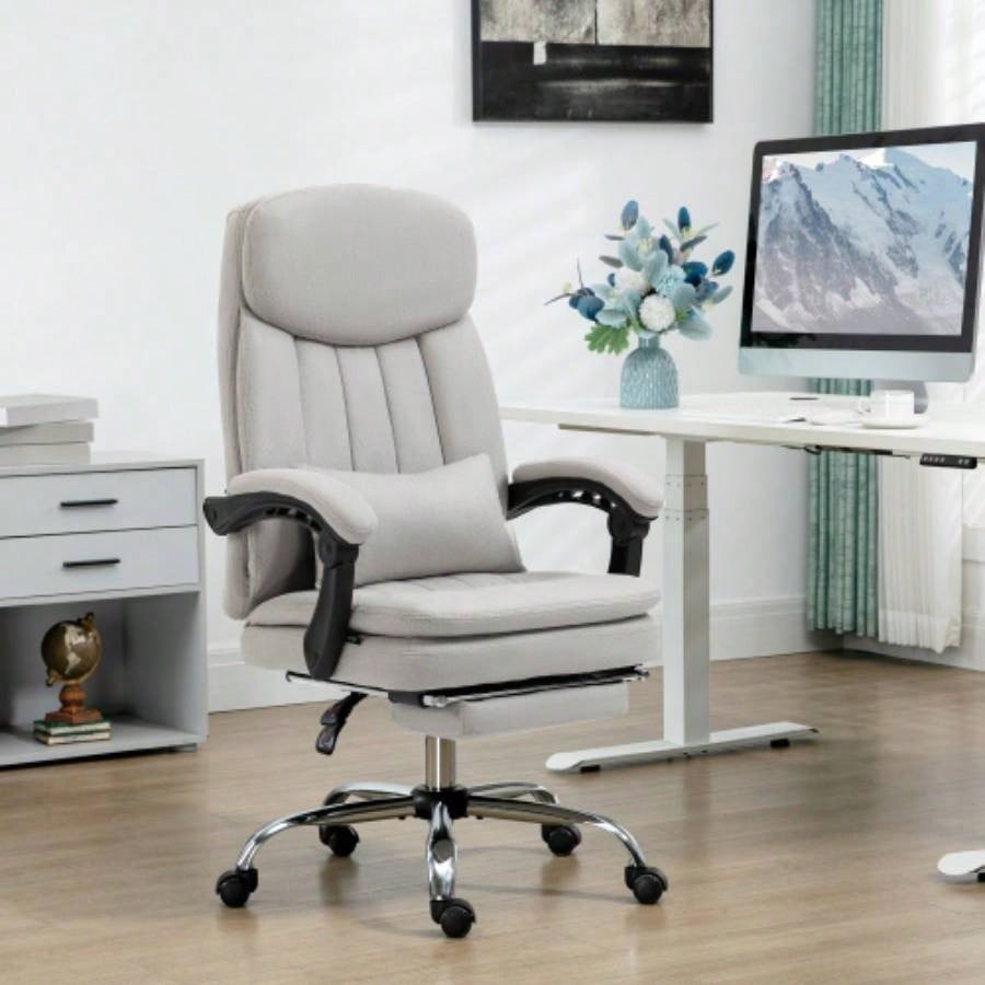 Vinsetto Microfibre Executive Massage Office Chair, Swivel Computer Desk Chair, Heated Reclining Computer Chair with Lumbar Support Pillow, Light Gray