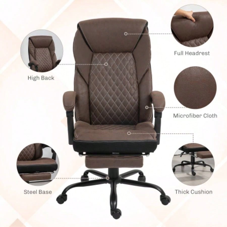HOMCOM Executive Office Chair with Foot Rest, Big and Tall Ergonomic Desk Chair, Reclining Swivel Chair with High Back and Adjustable Height, Dark Brown