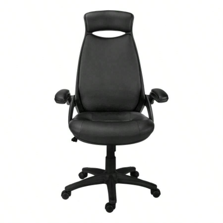 Office Chair, Adjustable Height, Swivel, Ergonomic, Armrests, Computer Desk, Work, Black Leather Look, Black Metal, Contemporary, Modern