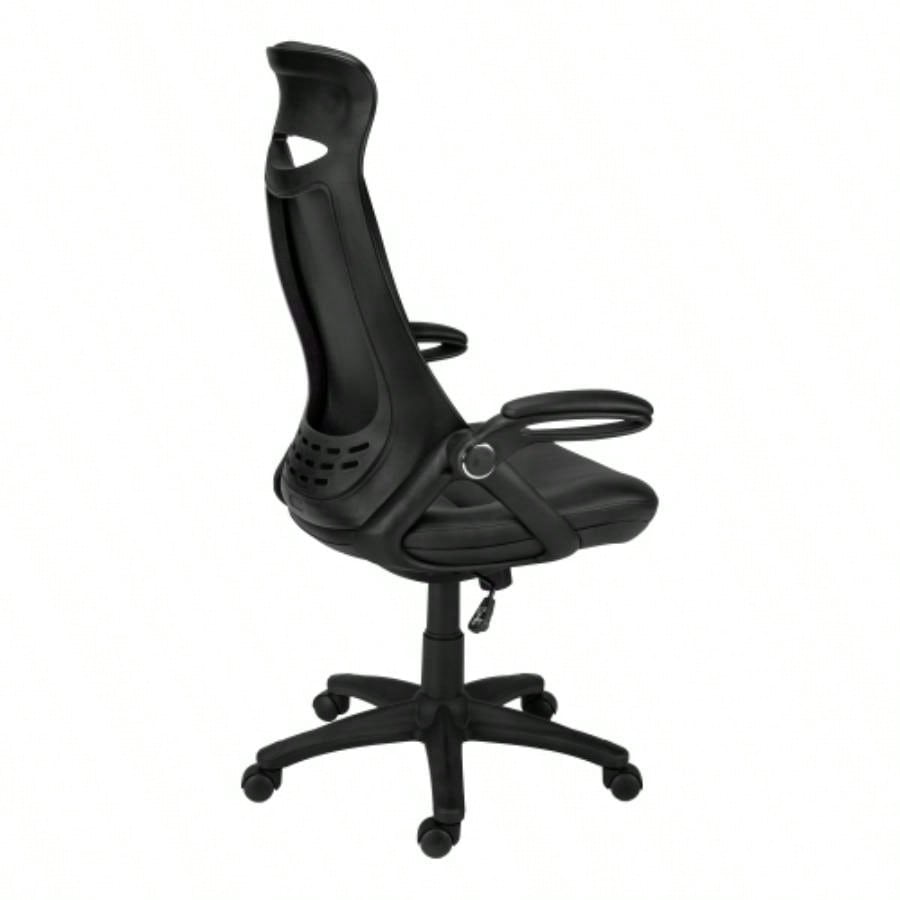 Office Chair, Adjustable Height, Swivel, Ergonomic, Armrests, Computer Desk, Work, Black Leather Look, Black Metal, Contemporary, Modern