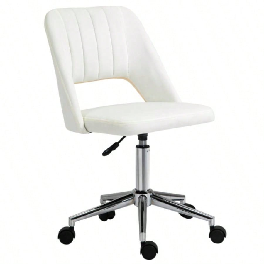 Vinsetto Modern Mid Back Office Chair with Velvet Fabric, Swivel Computer Armless Desk Chair with Hollow Back Design Home Office, White