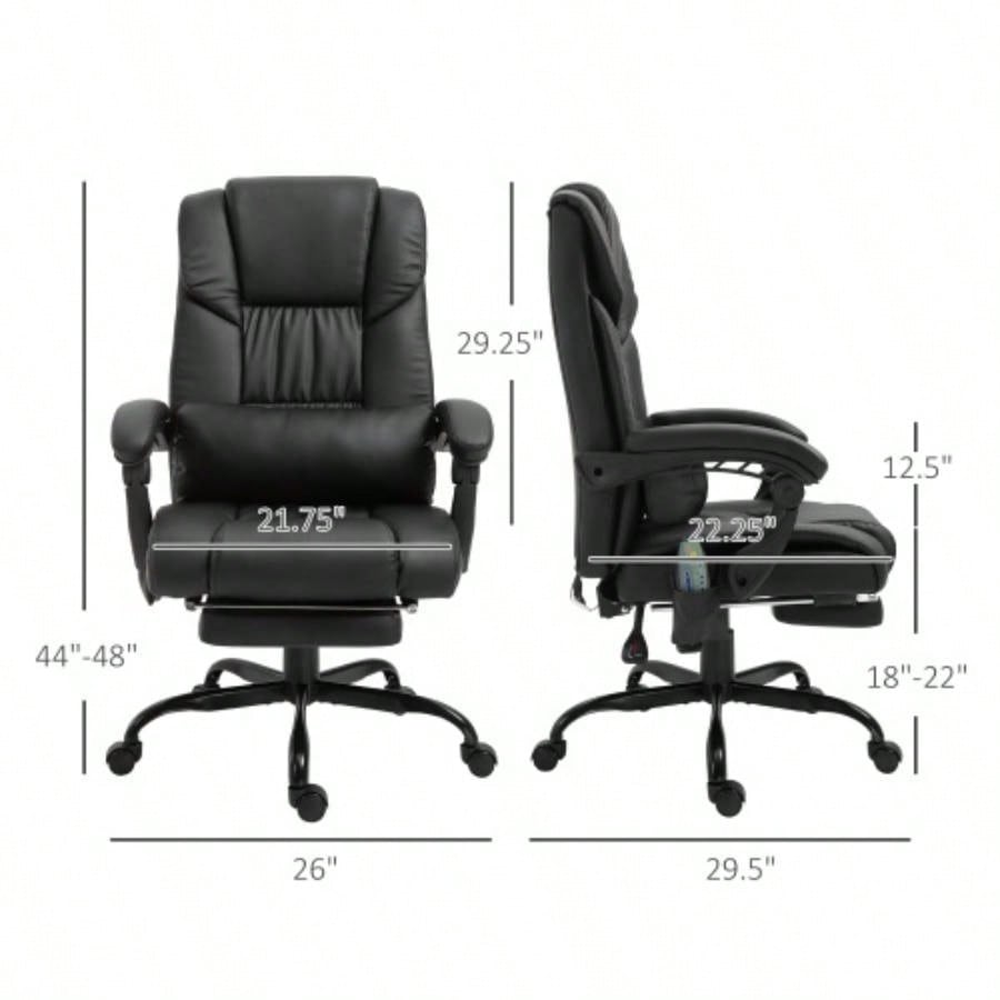 Vinsetto High Back Massage Office Chair with 6 Vibration Points, PU Leather Reclining Computer Chair, Ergonomic Office Chair with Footrest Adjustable Height and Remote, Black