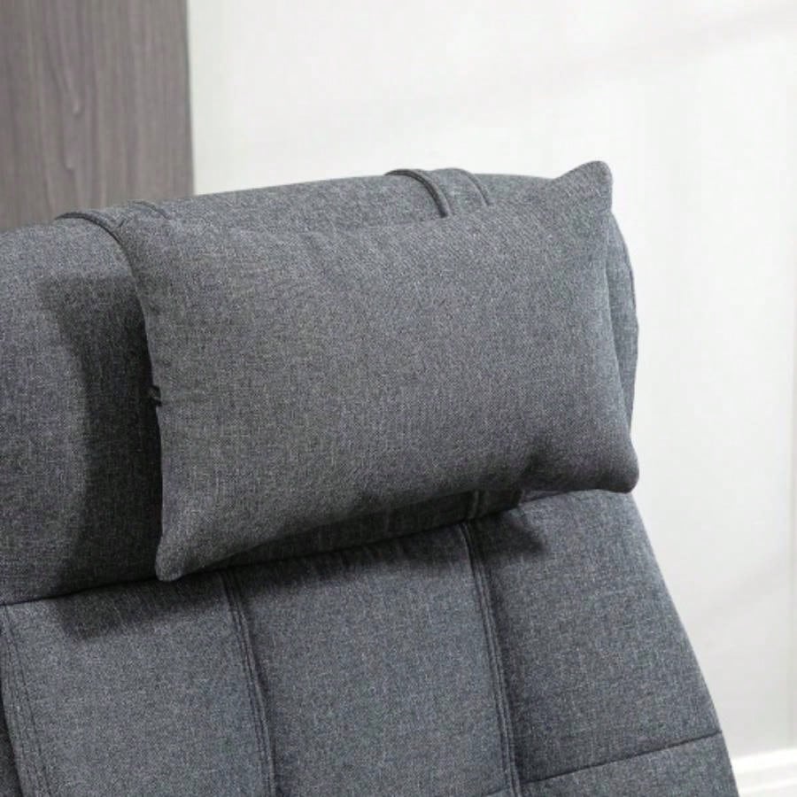 Executive Linen - Feel Fabric Office Chair High Back Swivel Task Chair with Adjustable Height Upholstered Retractable Footrest, Headrest and Padded Armrest, Dark