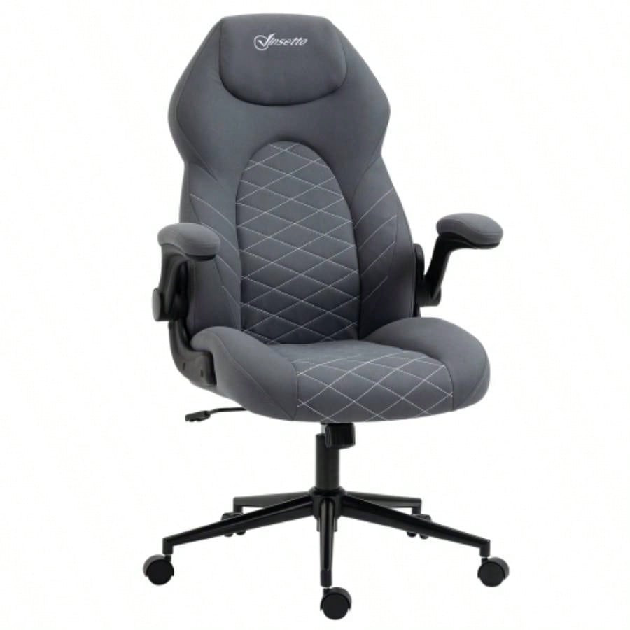 Vinsetto High Back Office Chair with Flip Up Armrests, Swivel Computer Chair with Adjustable Height and Tilt Function, Dark Gray