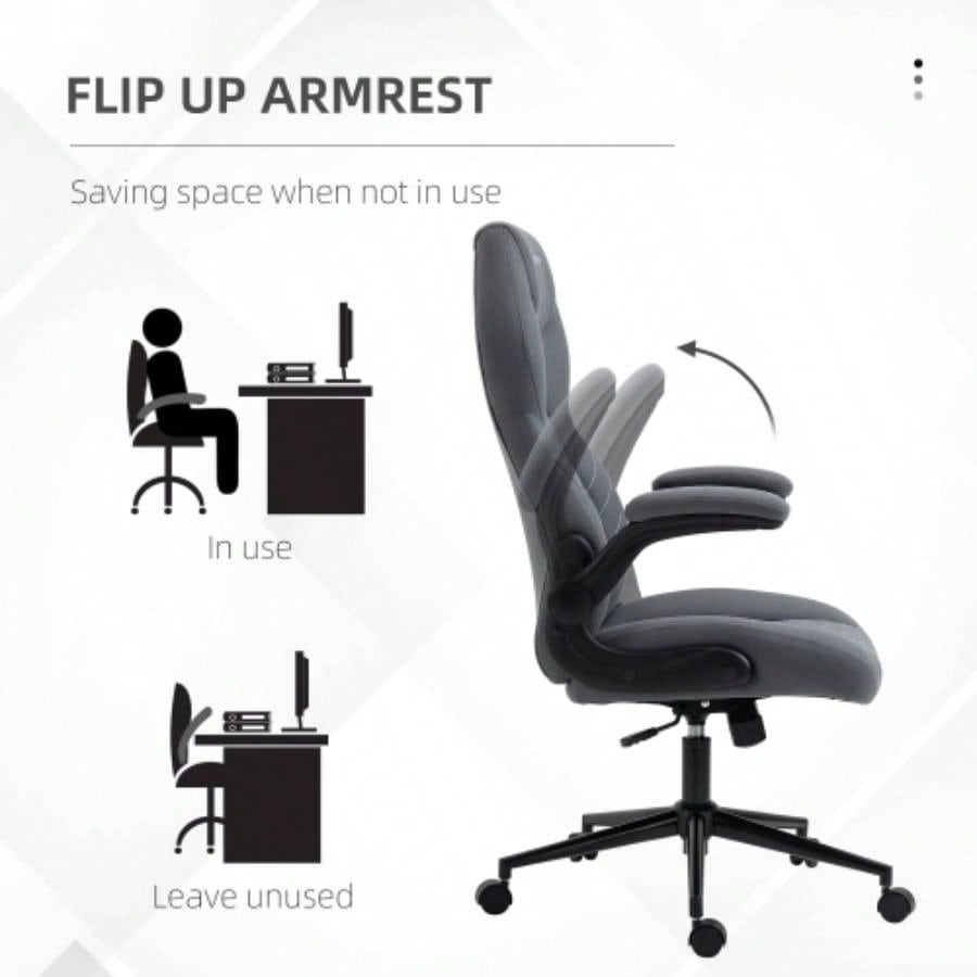 Vinsetto High Back Office Chair with Flip Up Armrests, Swivel Computer Chair with Adjustable Height and Tilt Function, Dark Gray