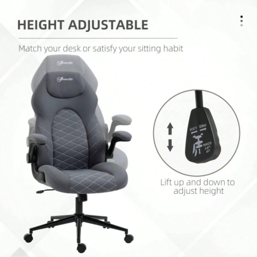 Vinsetto High Back Office Chair with Flip Up Armrests, Swivel Computer Chair with Adjustable Height and Tilt Function, Dark Gray