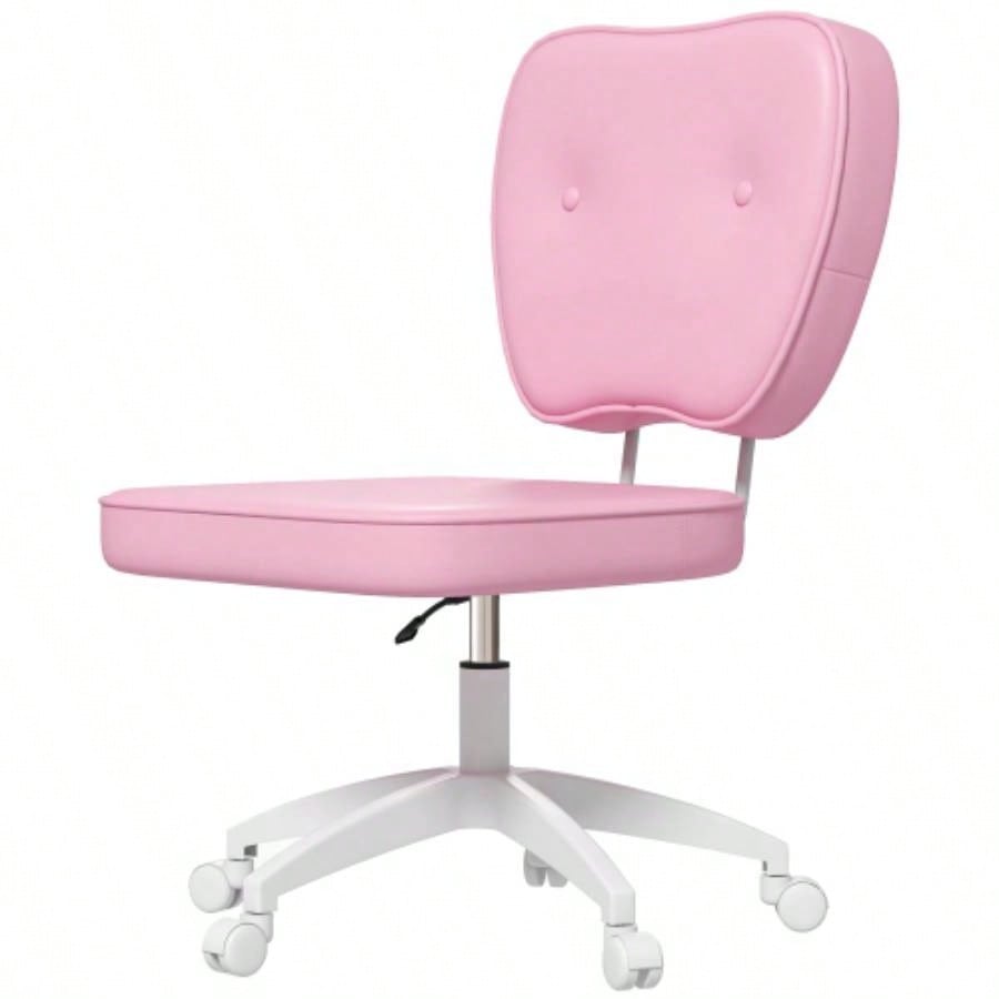 Vinsetto Cute Armless Office Chair, Small PU Leather Computer Desk Chair, Vanity Task Chair with Adjustable Height, Swivel Wheels, Mid Back, Pink