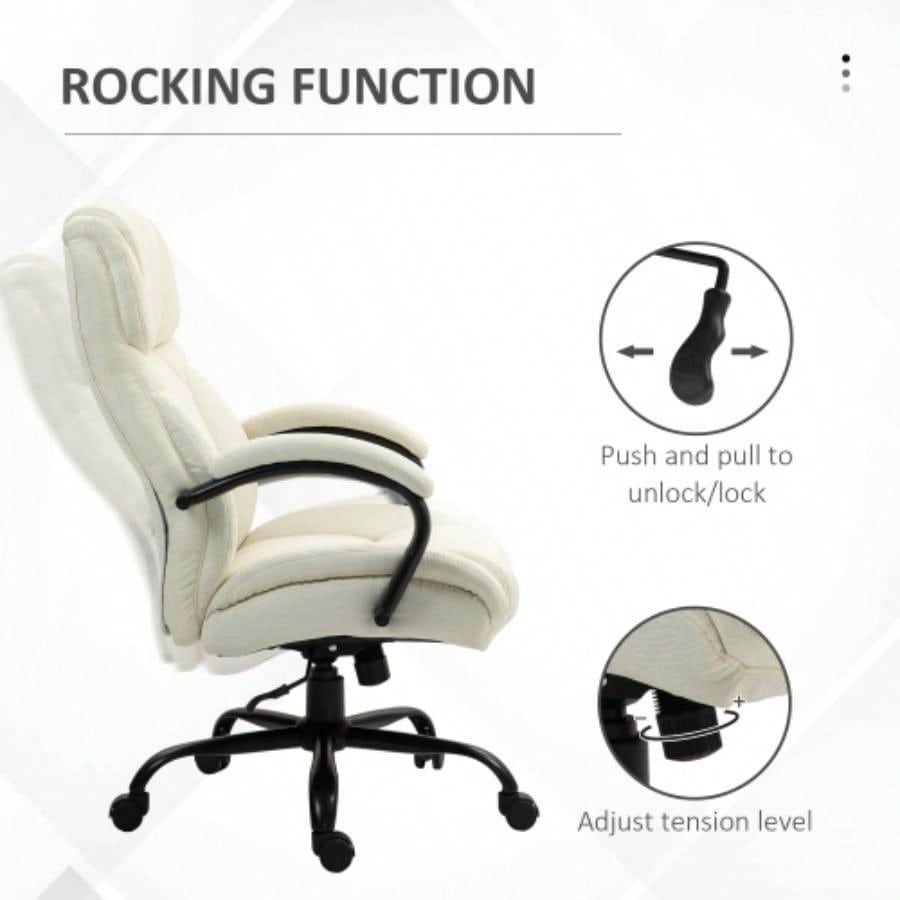 Vinsetto 500lbs Big and Tall Office Chair with Wide, Executive Computer Chair with Adjustable Height, Swivel Wheels and Linen, White