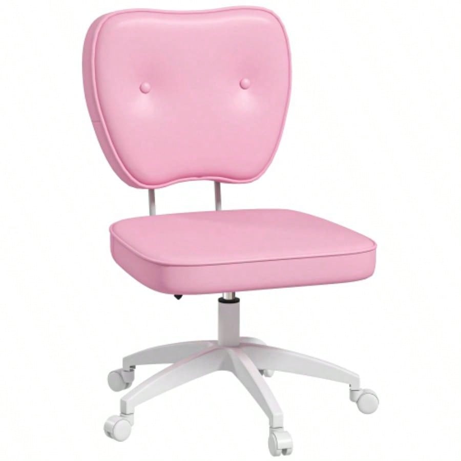 Vinsetto Cute Armless Office Chair, Small PU Leather Computer Desk Chair, Vanity Task Chair with Adjustable Height, Swivel Wheels, Mid Back, Pink