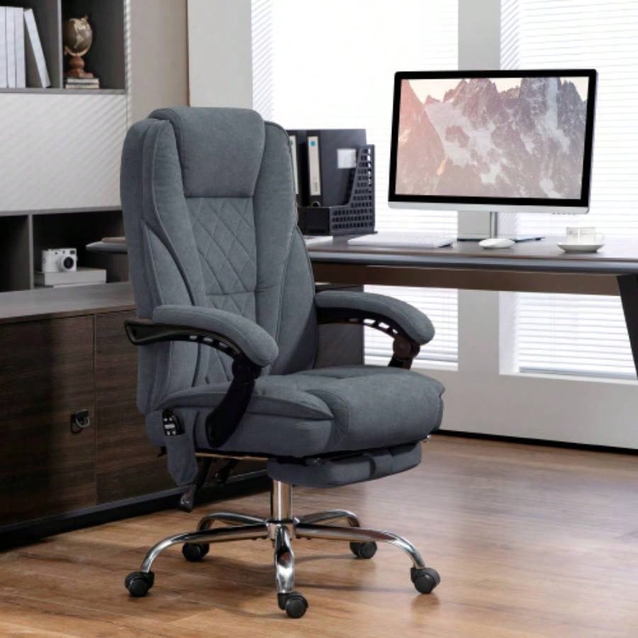 Vinsetto Massage Office Chair with Foot Rest, Executive Office Chair with 6 Vibration Point and Heat, Reclining Computer Chair, Swivel Desk Chair, Adjustable Height, Charcoal Gray