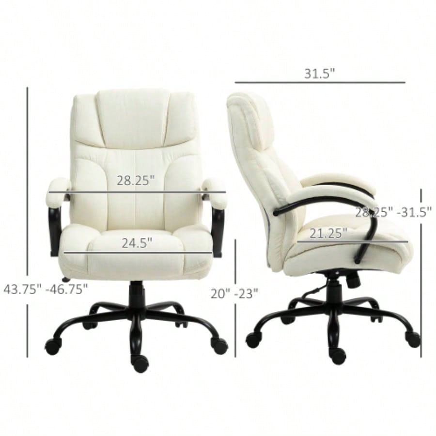 Vinsetto 500lbs Big and Tall Office Chair with Wide, Executive Computer Chair with Adjustable Height, Swivel Wheels and Linen, White