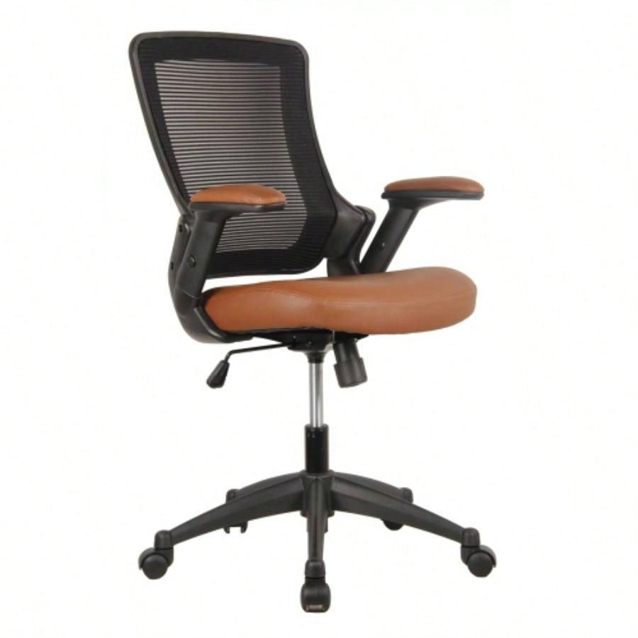 Techni Mobili Mid - Back Mesh Task Office Chair with Height Adjustable Arms, Brown