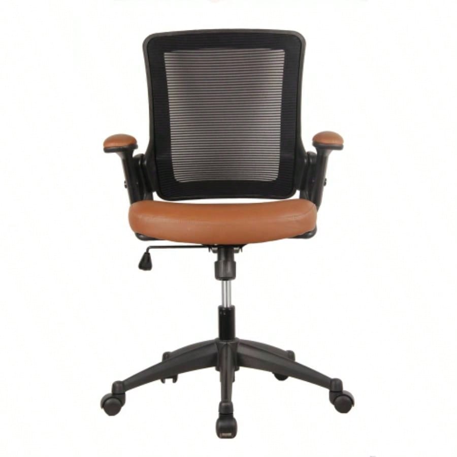 Techni Mobili Mid - Back Mesh Task Office Chair with Height Adjustable Arms, Brown