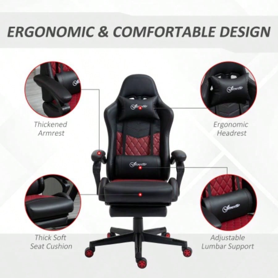 Vinsetto Racing Gaming Chair PU Leather Office Gamer Chair High Back Swivel Recliner with Footrest, Lumbar Support, Adjustable Height, Black